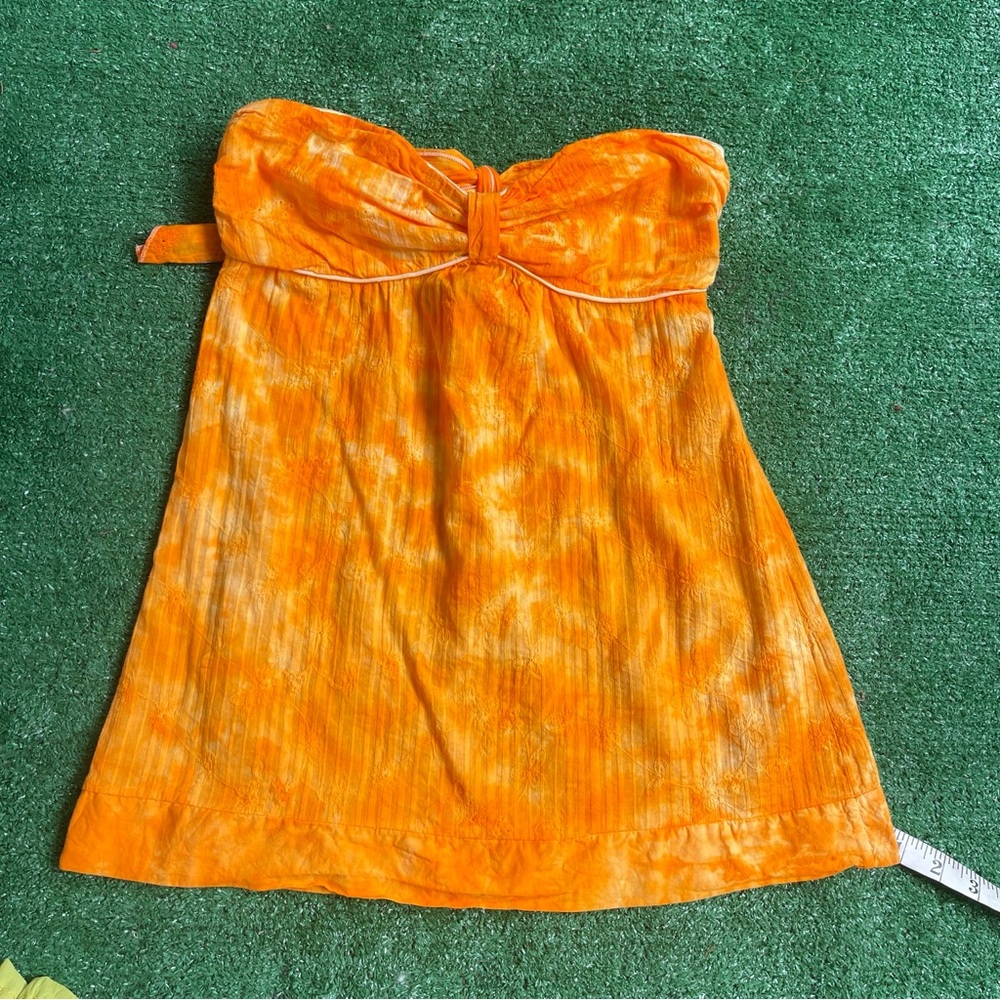 Orange & white tie die strapless top w/ tie in back size L - Picture 6 of 7